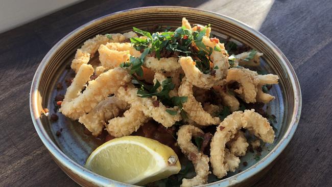 Salt and lemon myrtle calamari at Spero, Mooloolaba.