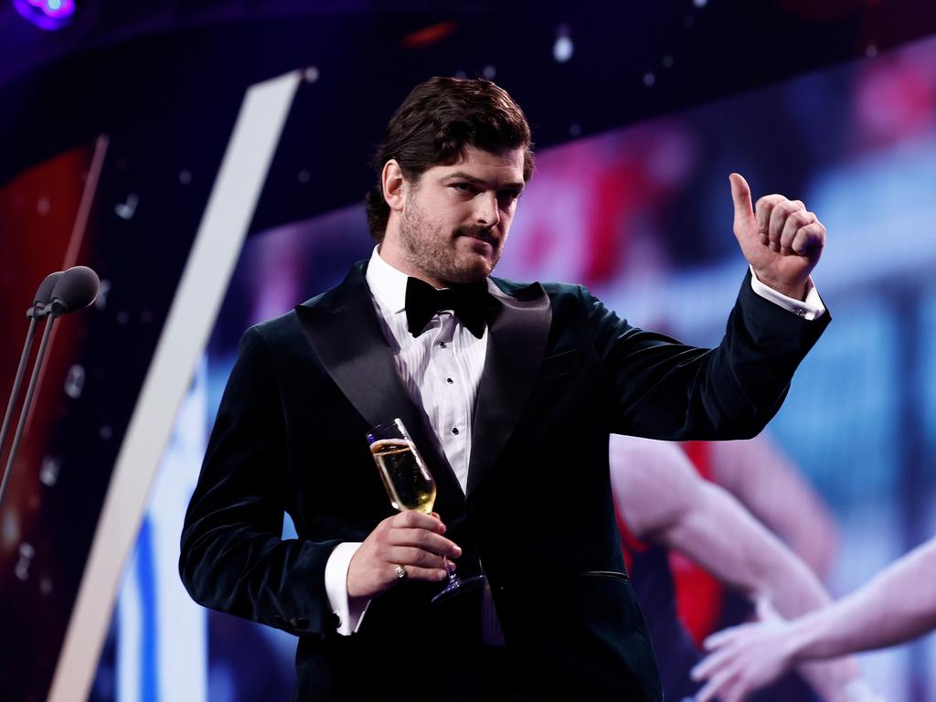 Angus Brayshaw during his speech at the Brownlow Medal. Picture: Michael Willson/AFL Photos