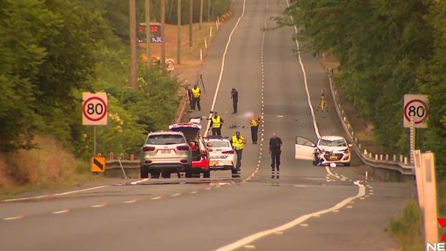 Police at the scene of a crash on Kurrajong Rd, Richmond, on December 19, 2019, which left two cyclists dead. Picture: Seven News