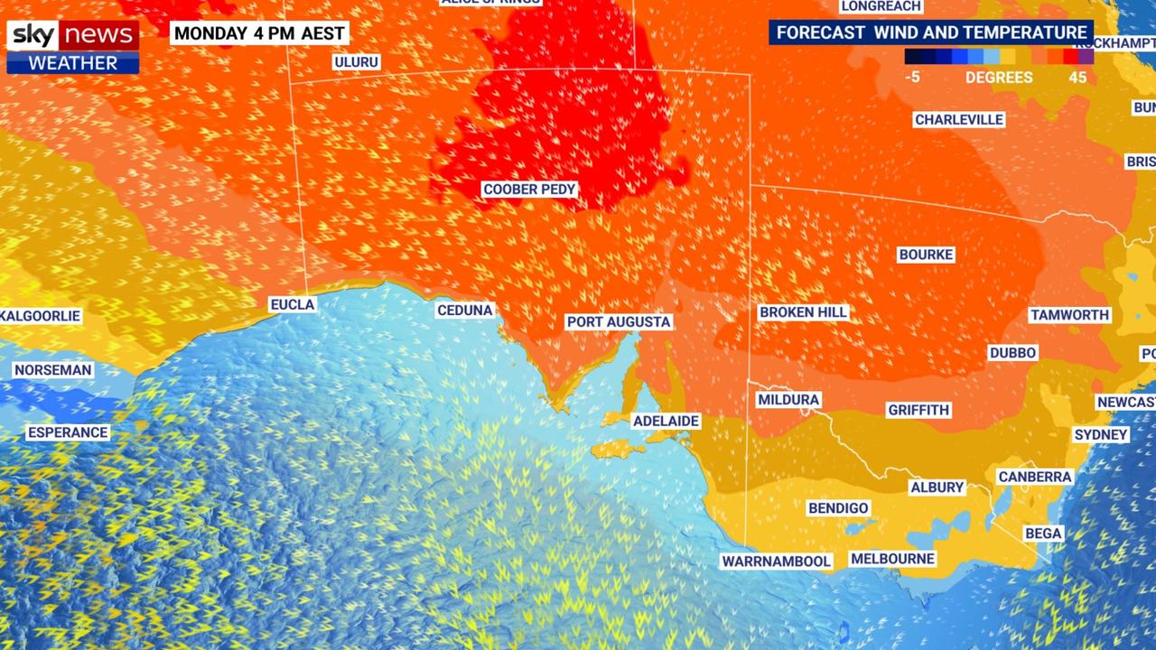 Some places will peak at 37C on Monday. Picture: Sky News Weather.