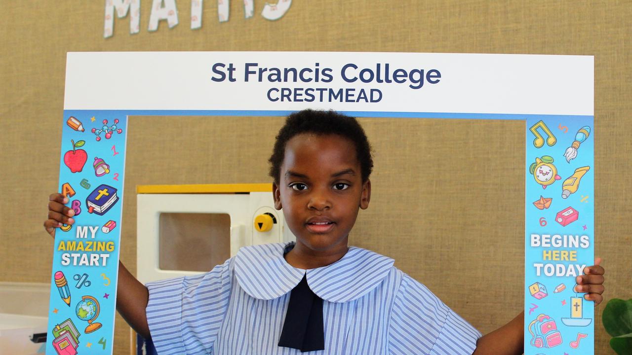 St Francis' College, Crestmead preppies getting in the spirit on their first day of schooling on January 24.