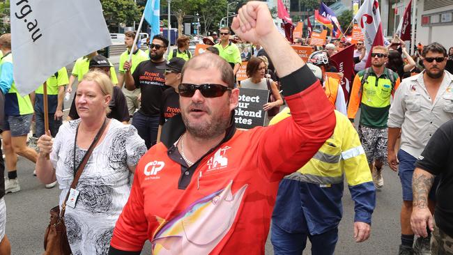 Workers protesting in Brisbane. Picture: Darren England