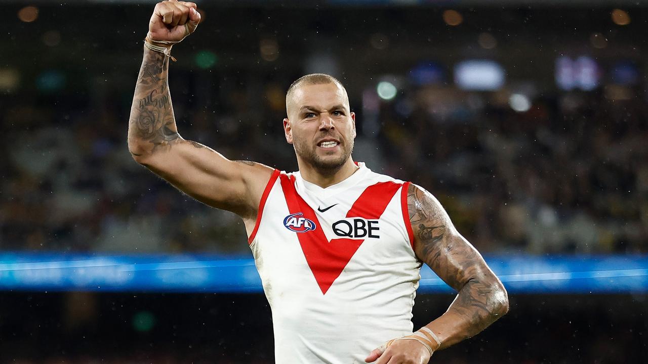Lance Franklin celebrates one of his more than 1000 AFL goals. Picture: Michael Willson