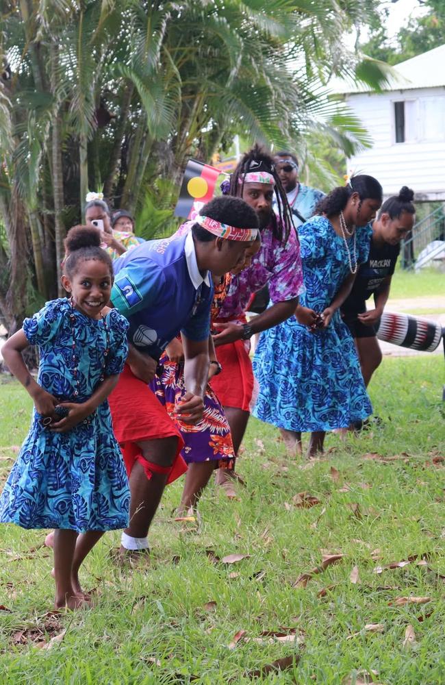 Torres Strait and South Sea Islander traditional dance group perform at Barnes Creek Road Park