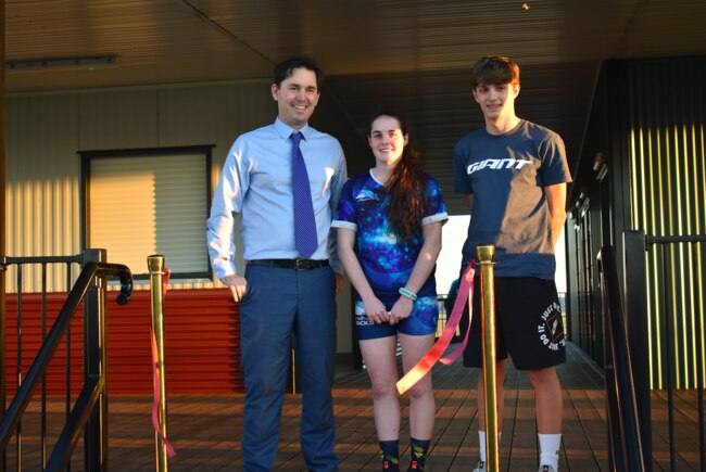 Mayor George Seymour, Hervey Bay Oztag member Charlie Andersen, 16, and Hervey Bay Cycling member Harry Schoff, 15. Picture: Isabella Magee