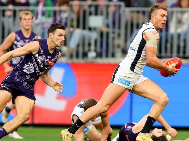 Patrick Cripps and his Blues struggle against the top eight teams. Picture: James Worsfold/AFL Photos