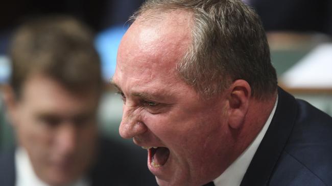 Australian Deputy Prime Minister Barnaby Joyce speaks during House of Representatives Question Time at Parliament House in Canberra, Wednesday, February 14, 2018.  (AAP Image/Lukas Coch) NO ARCHIVING