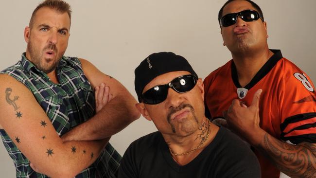 Dazza (Jason Davis), Franky (Paul Fenech) and Kev (Kevin Taumata) in Housos. Picture: SBS