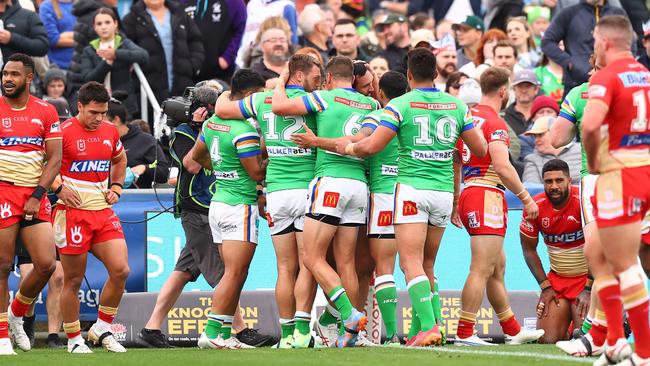 The Raiders win a golden point thriller over the Dolphins. (Photo by Mark Nolan/Getty Images)