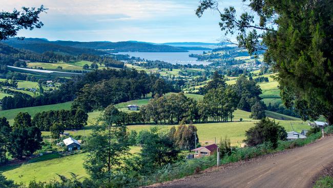 Cygnet from Slab Road. Cygnet lies between the beautiful D'Entrecasteaux Channel on one side and the majestic Huon River on the other. The town is the centre of the fruit growing Huon Valley where apple, cherry and berry orchards line the hills. Picture: Paul County