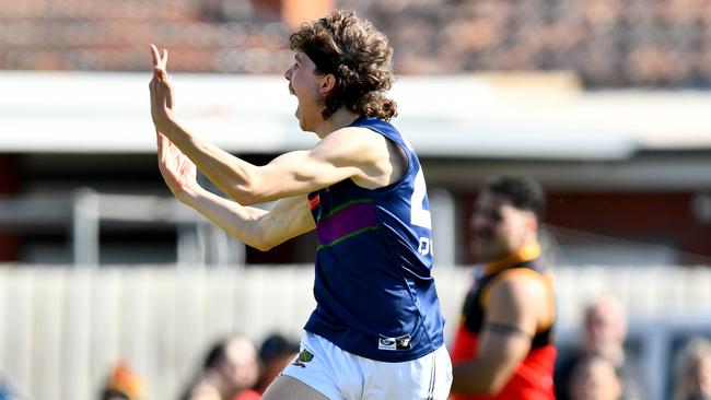 Lachie Kerr celebrates a goal for Old Paradians. Picture: Josh Chadwick