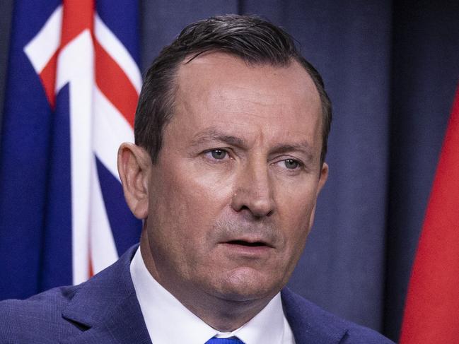 PERTH, AUSTRALIA - JANUARY 08:  Western Australian Premier Mark McGowan speaks during a press conference on Covid-19 following the National Cabinet meeting on January 8, 2021 in Perth, Australia. Australia's national cabinet met today to discuss concerns about the UK variant of the Covid-19 strain as Brisbane enters a three-day lockdown after a cleaner working at a quarantine hotel tested positive for strain. (Photo by Matt Jelonek/Getty Images)