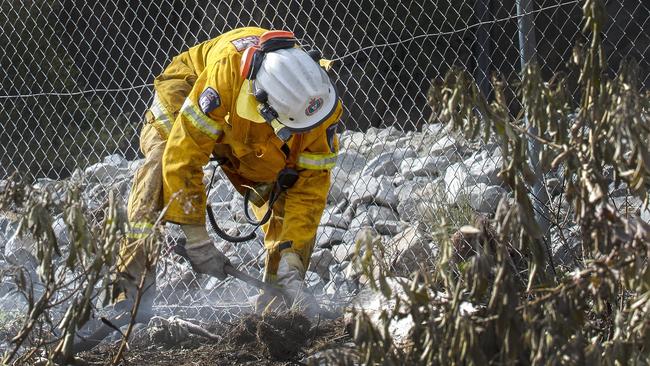 Mount Nelson TFS volunteers patrol at Proctors Road. Picture: Chris Kidd