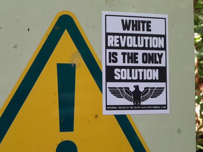 A Townsville man encountered a number of vile neo-Nazi posters during a morning jog at Cape Pallarenda on Tuesday morning. Picture: Supplied