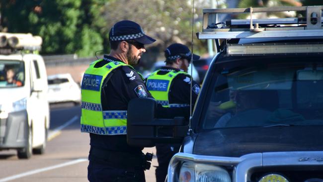 Police at a static roadside breath test site. Picture: Natasha Emeck