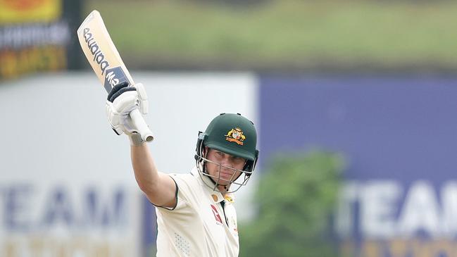 Steve Smith salutes the crowd after scoring his 10,000th Test run at Galle International Stadium on Wednesday. Picture: Getty Images