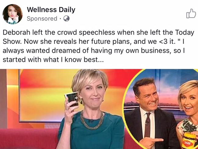 TV presenter Deborah Knight has been swept up in a fake Facebook news scam. Picture: Supplied