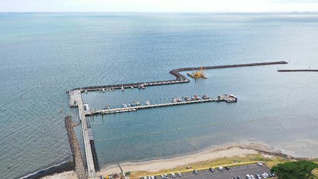 A boat caught fire and sank near the Portarlington Pier. Picture: Alan Barber