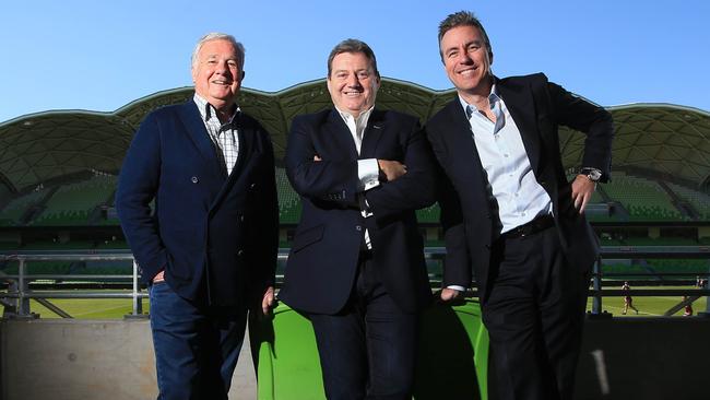 Melbourne Storm owners Gerry Ryan, Bart Campbell and Matt Tripp could make a stunning bid to buy Queenslands flagship rugby league side. Picture: The Australian.