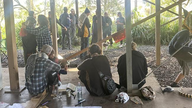 Northern Rivers residents unable to find secure accommodation who are now squatting in a buyback home in North Lismore want to remain in the home until it is relocated off the flood plain, despite threats of police involved eviction. Picture: Cath Piltz