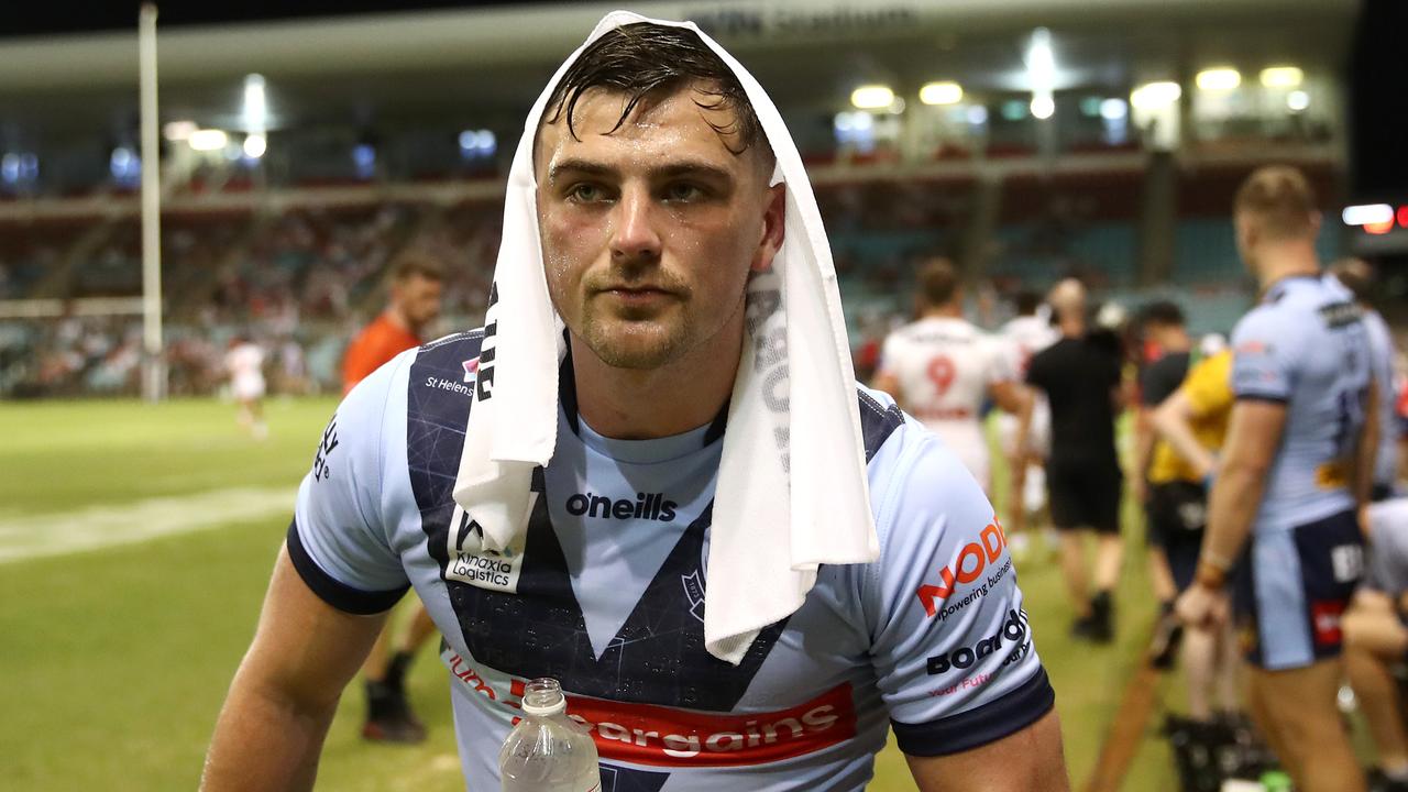 St Helens' Lewis Dodd cools down after facing the Dragons in Wollongong on Saturday night. Picture: NRL Imagery