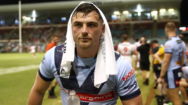 St Helens' Lewis Dodd cools down after facing the Dragons in Wollongong on Saturday night. Picture: NRL Imagery