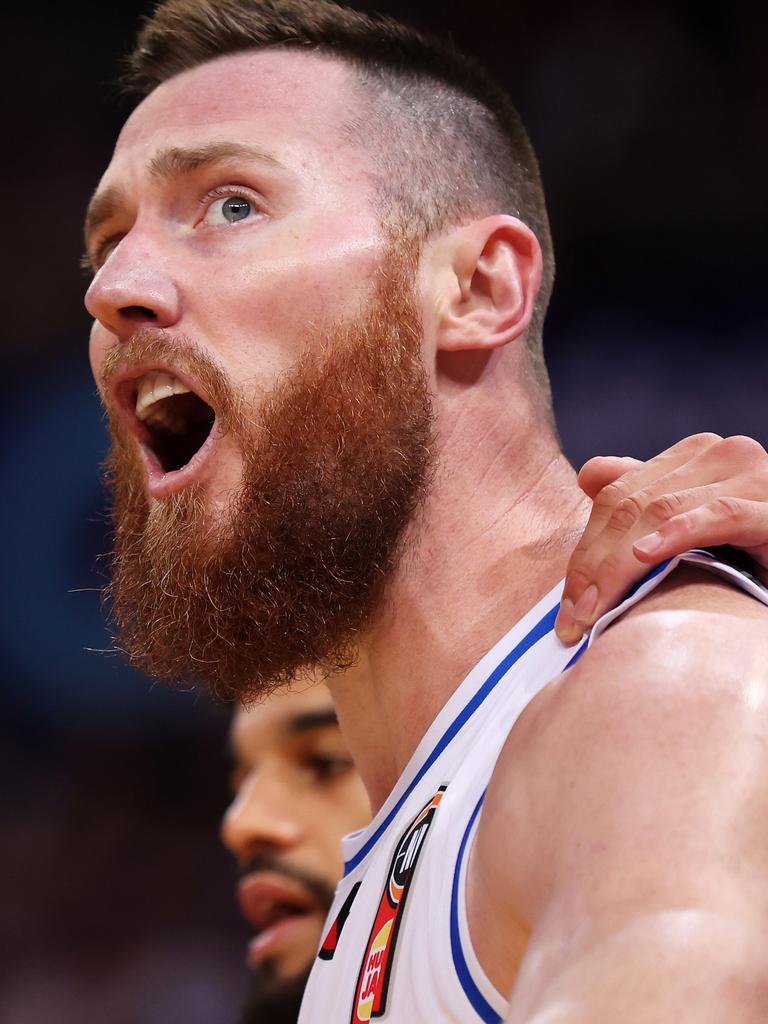 Baynes showing his frustration during the clash. Picture: Mark Kolbe/Getty Images