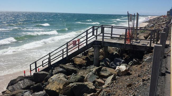 Stairway leading to the sand at West Beach, near Chetwynd St, has been closed off since it was damaged in July, 2014. Picture: Thomas Conlin.