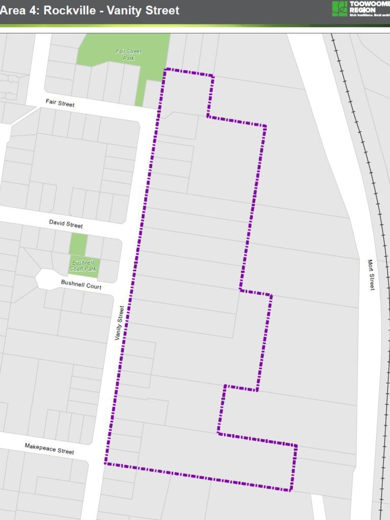 Land parcels impacted by the Toowoomba Regional Council's new temporary local planning instrument. Rockville.