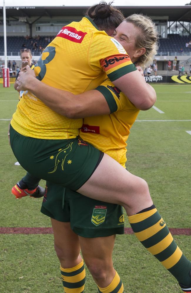 Sims and Hancock celebrate making the World cup final.