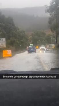 Flooding along the Esplanade in Huonville