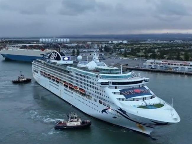 P&O Cruises Australia’s flagship Pacific Explorer arrives in Adelaide for 2022 cruising season. Picture: Supplied