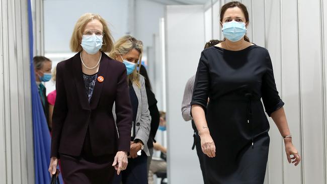 Queensland chief health officer Jeannette Young and Premier Annastacia Palaszczuk. Picture: Jono Searle