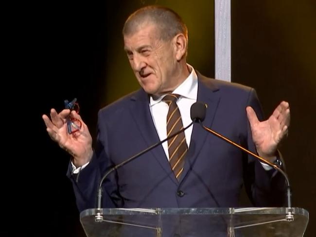 Screen Grab... Hawthorn President Jeff Kennett speaking at The Peter Crimmins medal ceremony at Crown