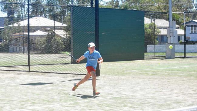 FINE FORM: Erin Brynley has been working on his skills at tennis camp to play for his school competition next month. Picture: Jorja McDonnell