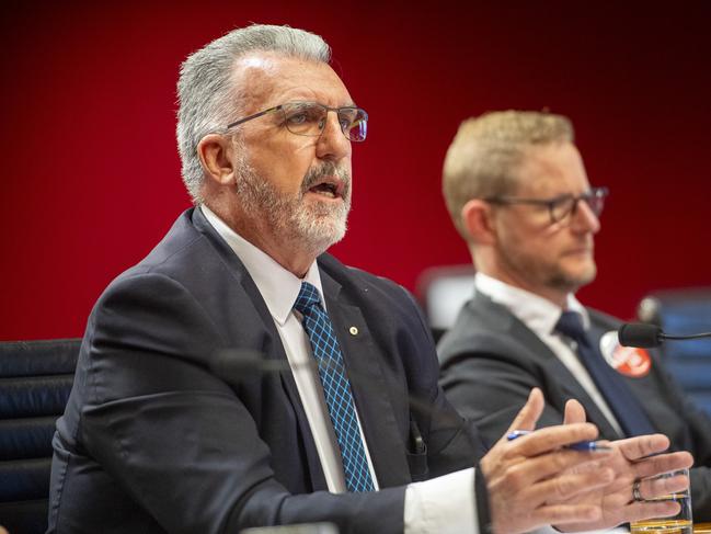 Gerard Hayes, Secretary of the Health Services Union, at the parliamentary inquiry into proposed changes to liability and entitlements for psychological injury. The reforms have been challenged by the union movement. Picture: NewsWire / Jeremy Piper