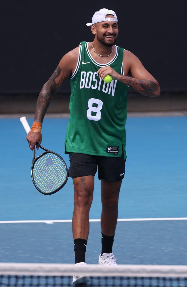 Nick Kyrgios during a training session ahead of the Australian Open. Picture: David Gray