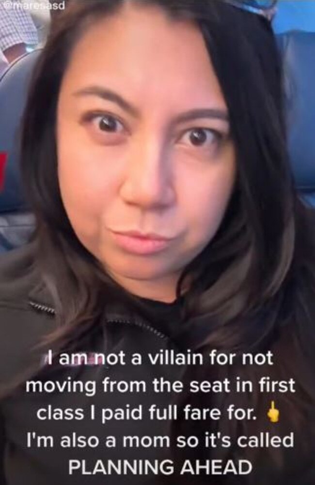 Another woman also sparked a heated debate when a family asked her to switch seats but she refused. Picture: TikTok/maresasd