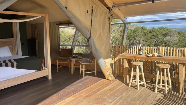 One of the safari-style pavilions at Metung Hot Springs.