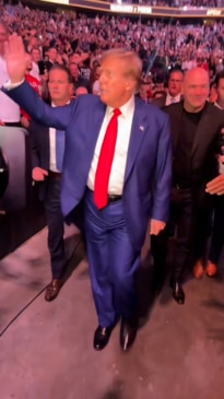 Donald Trump is cheered as he arrives to UFC 302 in New Jersey