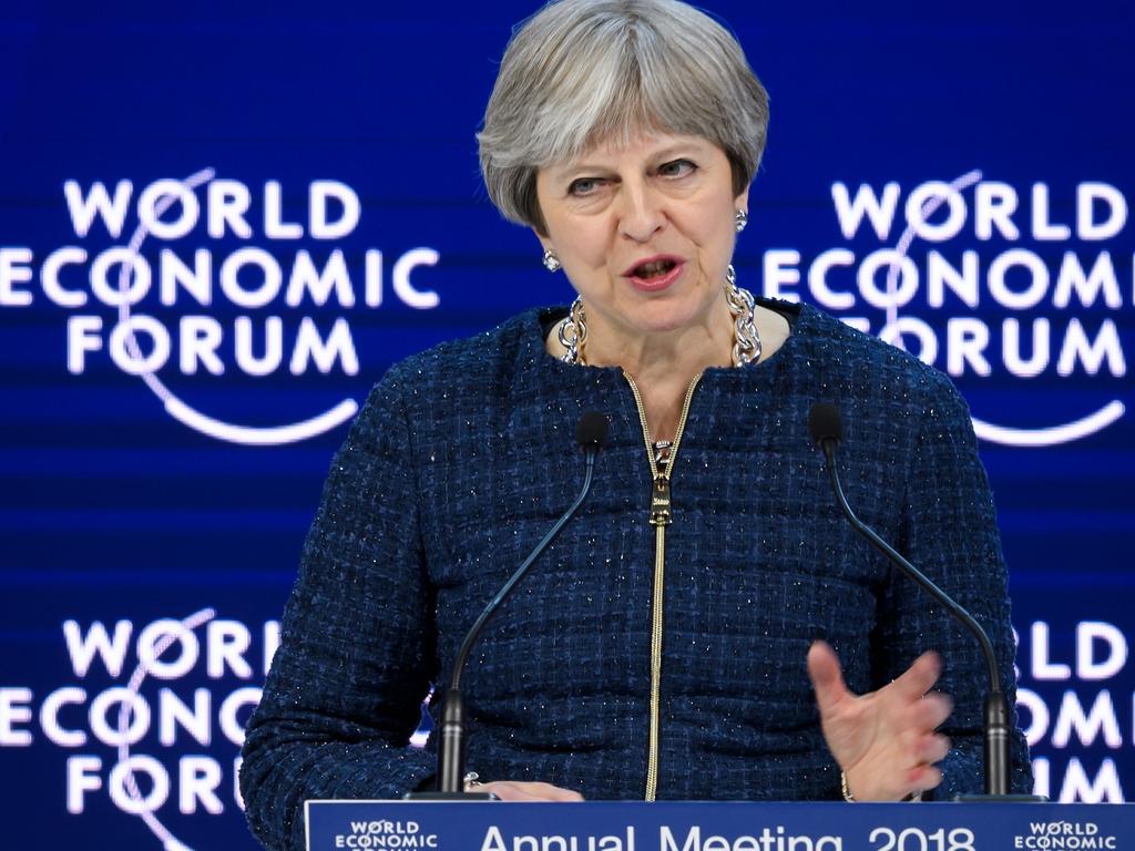 Britain's Prime Minister Theresa May addresses the World Economic Forum annual meeting in Davos, Switzerland, last year.  Picture:  AFP