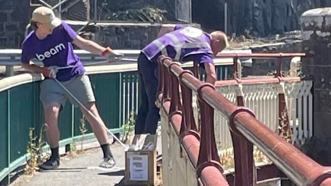 Beam rangers fishing e-scooters out the Tamar River from Kings Bridge on Sunday. Picture: Facebook