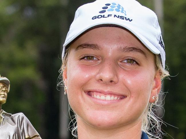 Stephanie Kyriacou the Geoff King Motors Australian Ladies Classic Champion shot two eagles in a stunning second round 63 that set up the win at Bonville Golf Resort.