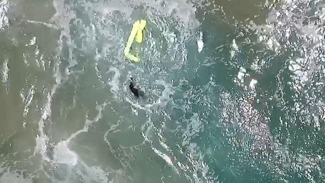 The Westpac Little Ripper drone performs a rescue off Lennox Head south of the Gold Coast.