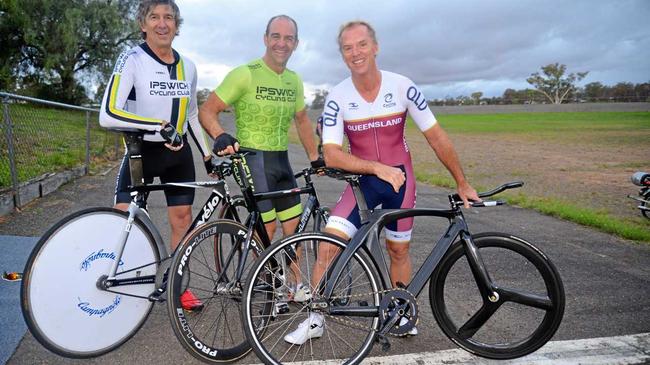 READY: Warwick masters cyclists Tony Simonelli, Phil Seibel and Rob Partington are off to the nationals. Picture: Gerard Walsh