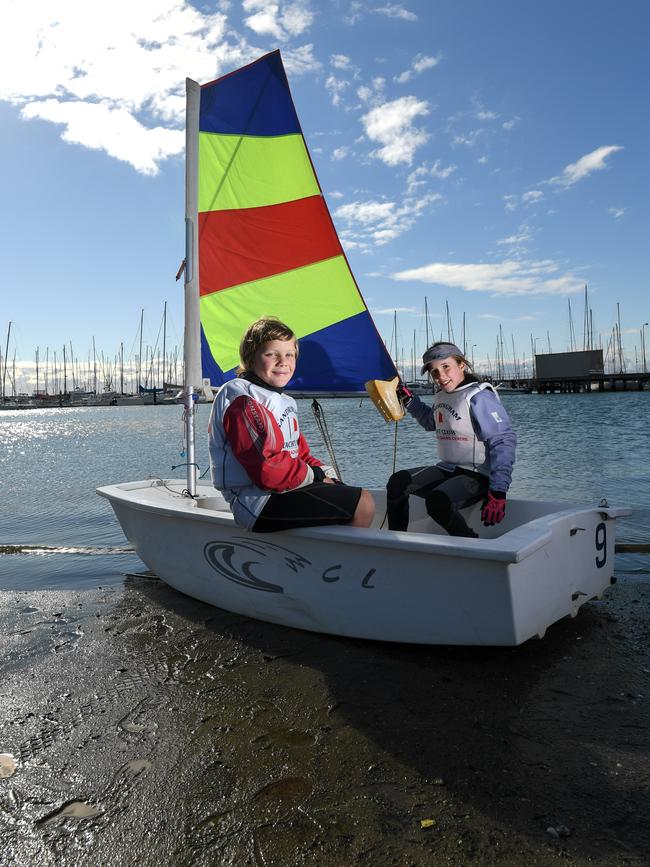 Sailors like Henry and Lottie can now get their boats in the water without getting stuck waist-deep in the sludge. Picture: Penny Stephens