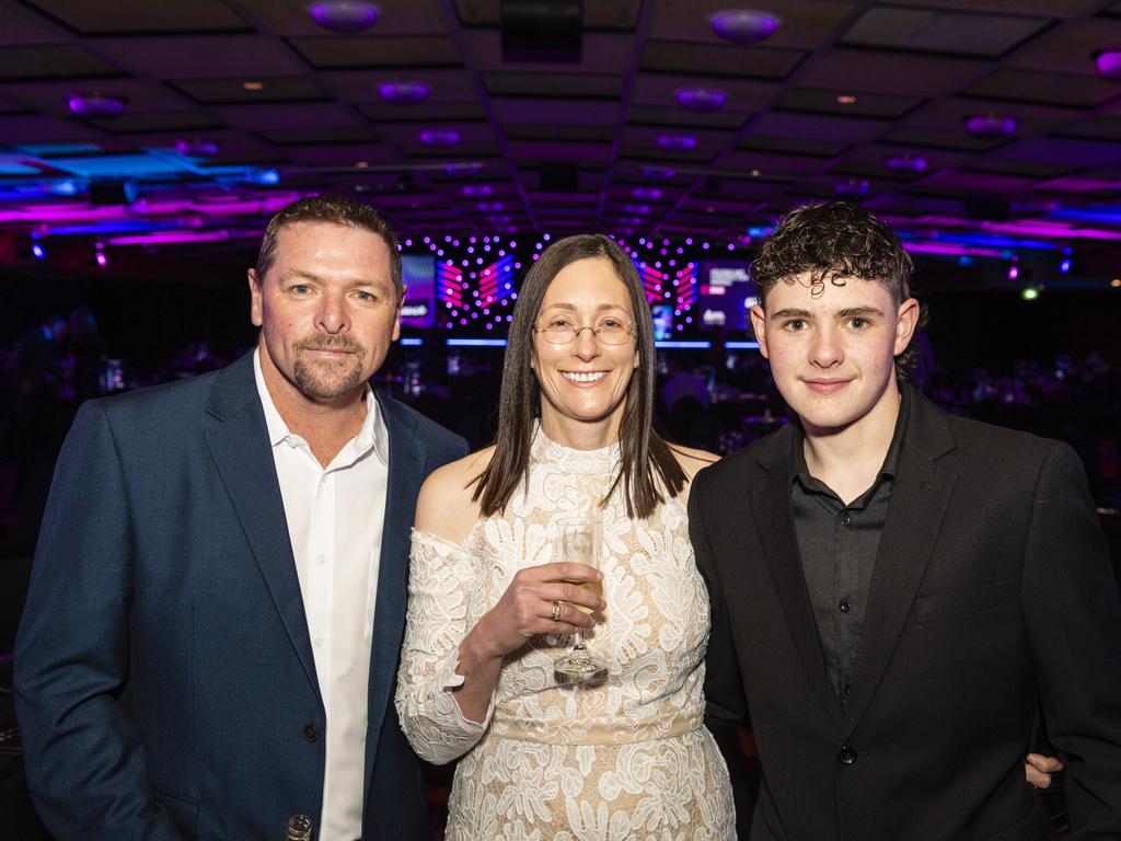 At the Downs and Western Housing and Construction Awards are Mick Heaney of Rise Construction with Emma Heaney and Tuan Heaney at Rumours International, Friday, July 22, 2022. Picture: Kevin Farmer