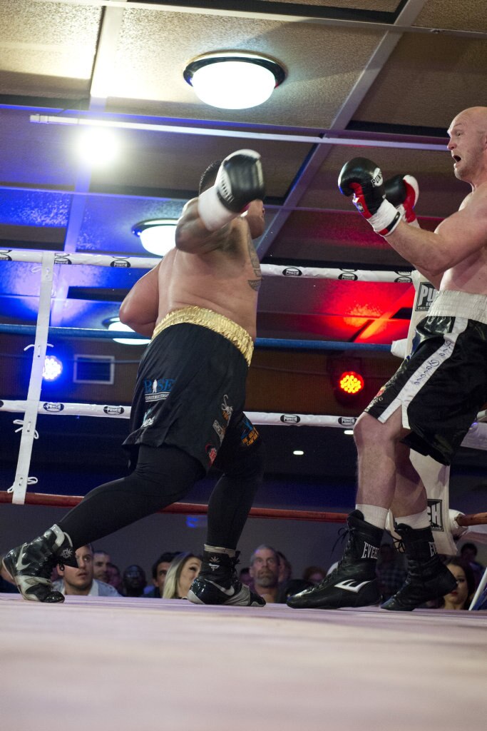 Herman Ene-Purcell fights Justin Whitehead in an Australian heavyweight title eliminator at Smithy and TGW Bring The Big Fights 14 at Rumours International, Saturday, October 22, 2016. Picture: Kevin Farmer