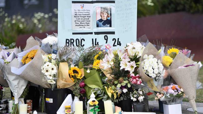 Flowers in honour of 17-year-old Broc Dawson. Picture: Patrick Woods.