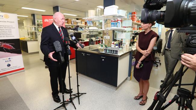 Governor General Sir Peter Cosgrove at Griffith University for an update on the latest developments surrounding the groundbreaking malaria vaccine trial currently in clinical stage. Photograph: Jason O'Brien